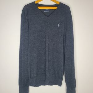 Polo Ralph Lauren Men's Washable Merino Wool V Neck Sweater Granite (Gray)Size M